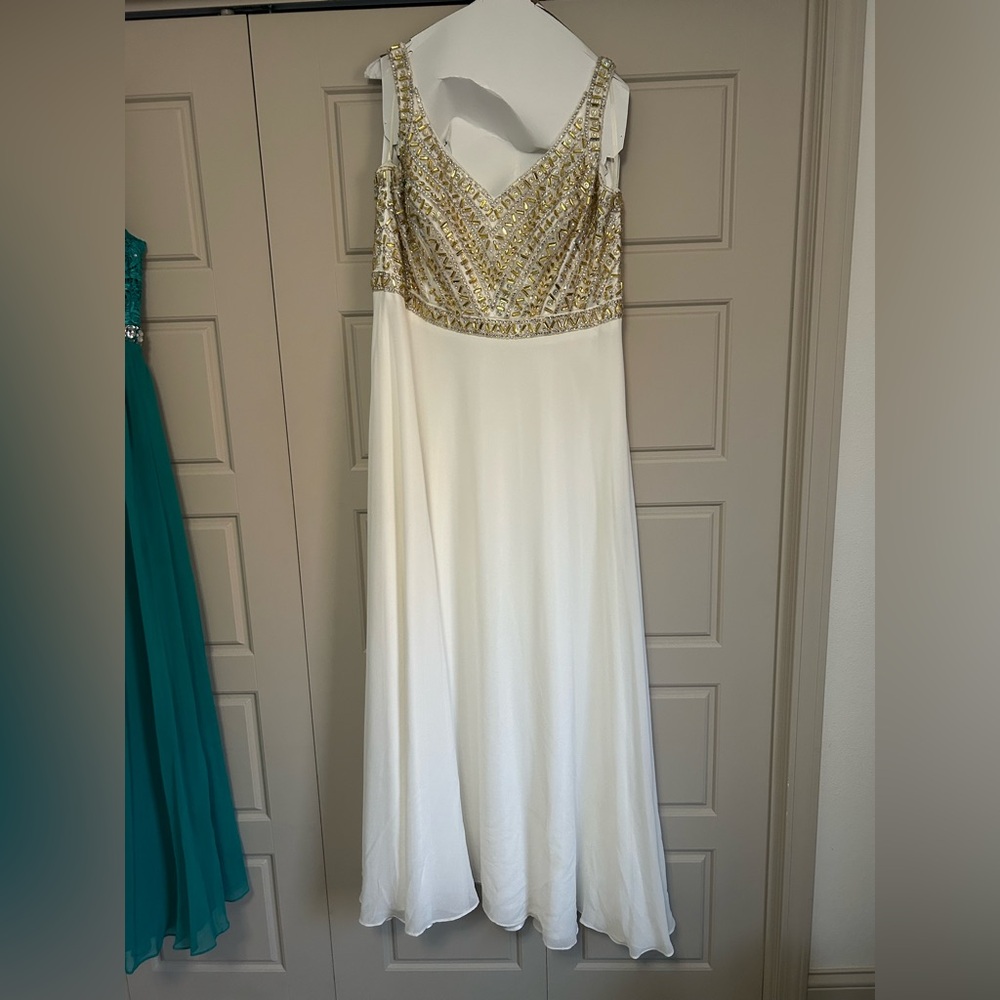 Sydney's Closet Gold and White Prom Dress